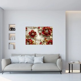 Kép - 3D piros-arany virágok (90x60 cm)