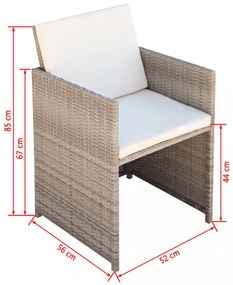 2 db bézs polyrattan kerti szék hát- és ülőpárnával