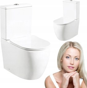 Kompakt Álló Wc Függőleges Fehér Szabadon Ereszkedő Deszka Perem Nélküli Lefolyó