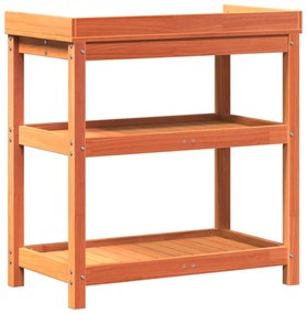 barna tömör fenyőfa ültetőasztal polccal 82,5 x 45 x 86,5 cm