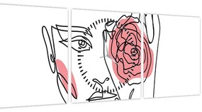 Kép - Line art arc rózsával (órával) (90x30 cm)