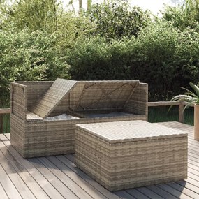 3 részes szürke polyrattan kerti ülőgarnitúra párnákkal