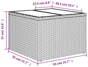 világosszürke polyrattan üveglapos kerti asztal 55x55x37 cm