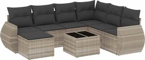 vidaXL 8 részes világosszürke polyrattan kerti ülőgarnitúra párnával