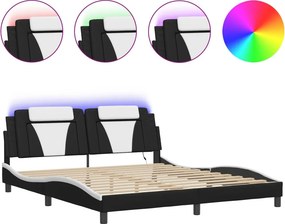vidaXL fekete és fehér ágykeret Viana LED-ekkel matrac nélkül 180 x 200 cm