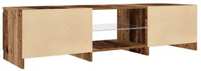 antik fa színű szerelt fa TV-szekrény LED-ekkel 140x40x35,5 cm
