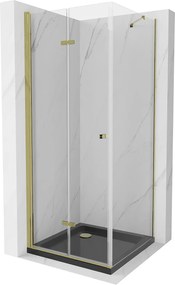 Mexen Lima, zuhanykabin 90 (ajtó) x 90 (fal) cm, 6mm átlátszó üveg, arany profil + SLIM zuhanytálca fekete 5cm arany szifonnal, 856-090-090-01-00-4070