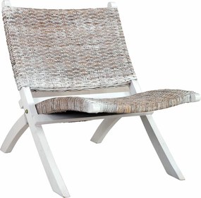vidaXL fehér természetes kubu rattan és tömör mahagóni pihenőszék