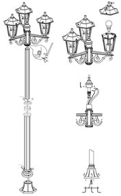 Eglo Laterna 4 22145 kültéri kandeláber, 3x60W E27