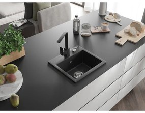 Mexen Milo, 1 kamrás gránit mosogató 435x410x171 mm és fekete Rita csaptelep, fekete-ezüst metál, 6505-73-670300-70
