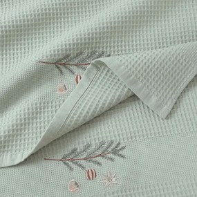 Goldea karácsonyi hímzett waffle konyharuha - gömbök az ágon zsálya háttéren 50 x 70 cm