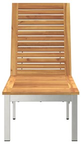 Napozóágy Kerekekkel 207x58x35 cm Tömör Akácfából és Rozsdamentes Acélból