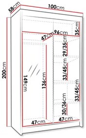 Ruhásszekrény tolóajtókkal Monata III 100 (kasmír + arany) (tükörrel). 1105743