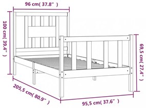 fehér tömör fenyőfa ágykeret fejtámlával 90 x 200 cm