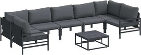 vidaXL Kerti Kanapé Szett párnával 8 pcs Fekete Acél