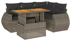 5 részes szürke polyrattan kerti ülőgarnitúra párnákkal
