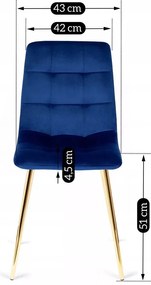 Sötétkék Bársony Étkezőszék Arany Lábbal. YORK Belföldi Raktárról