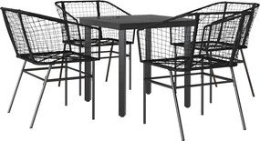 vidaXL 5 részes fekete polyrattan üveg kerti étkezőgarnitúra