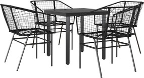 vidaXL 5 részes fekete polyrattan üveg kerti étkezőgarnitúra