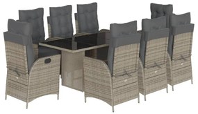 9 részes szürke polyrattan kerti étkezőgarnitúra párnával