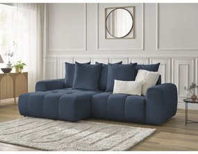 Kék zsenília kinyitható-tárolóhelyes sarokkanapé (bal oldali-heverő résszel) Roxelane – Bobochic Paris