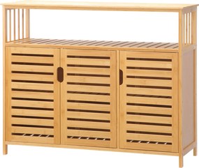 HOMCOM 3 Rácsos Ajtós Bambusz Tálalószekrény Polcokkal Nappaliba, Étkezőbe vagy Előszobába - Természetes 100x35x82 cm | Aosom