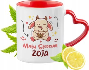 Piros bögre szív alakú füllel Zsófinak Ajándék