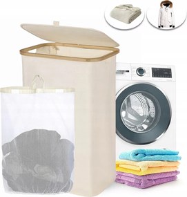 Összecsukható Keskeny Nagy Szennyestartó/játékkosár Fedéllel Bézs 63L