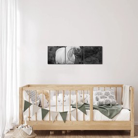 Egy fehér ló képe egy réten, fekete-fehér (órával) (90x30 cm)