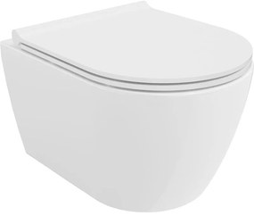 Mexen Carmen, falra akasztható wc csésze 490x365x340 mm, Perem nélküli Tornado + duroplast wc ülőke, fényes fehér, 30880500T