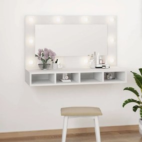 Fehér tükrös szekrény LED-ekkel 90 x 31,5 x 62 cm