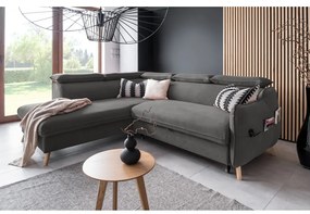 Sötétszürke bársony kinyitható sarokkanapé (bal oldali) Sweet Harmony – Miuform