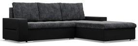Toronto sarokkanapé, 2 ágyneműtartóval, fonott + műbőr, jobboldali, szürke - fekete
