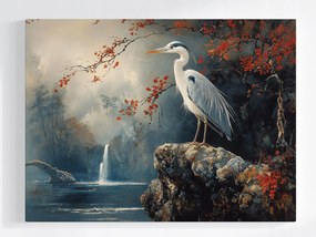 Poszter Madár Kócsag Tájkép Vízesés Ősz Ázsia 80x60