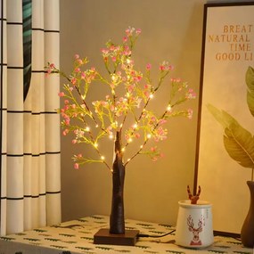 Lámpa LED-es éjjeli lámpa fa levelek gipsz virágok 52cm elemes vagy Usb