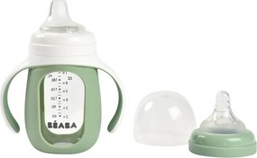 Béaba 2 az 1-ben Tanuló cumisüveg 210 ml + Szilikon borítással - Zsályazöld