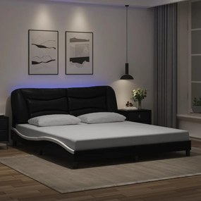 fekete és fehér műbőr ágykeret LED-világítással 180 x 200 cm