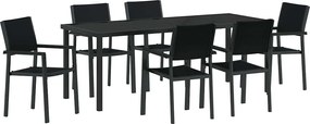 vidaXL Kert étkező szett 7 pcs Fekete Porszórt acél