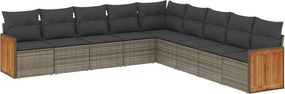 vidaXL 9 részes szürke polyrattan kerti ülőgarnitúra párnákkal