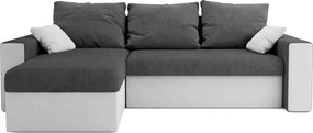 Kihúzható, kétoldalas L alakú kanapé NORIX 240x140 cm, szürke/fehér polccal + 2 díszpárna ingyen