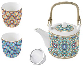 Porcelán teáskanna szűrővel 2 pohárral díszdobozban Marrakech Easy Life