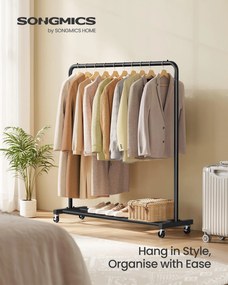 Ruhaszárító kocsi, gurulós ruhatartó, 2 zárható kerékkel, tintafekete