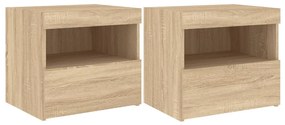 2 db sonoma tölgy színű éjjeliszekrény LED-ekkel 50x40x45 cm