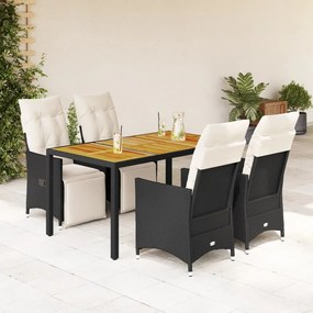 5 részes fekete polyrattan kerti étkezőgarnitúra párnákkal