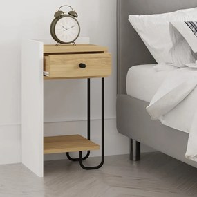 Fehér-natúr színű éjjeliszekrény tölgyfa dekorral Mercure – Marckeric