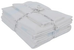 AQUA törölközők és fürdőlepedők ajándékszettje, 5 db Szett (2 db 33 x 33 cm-es, 2 db 45x90 cm-es törölköző, 75 x 150 cm-es fürdőlepedő) Fehér - Türkiz színű hímzés / Turquoise