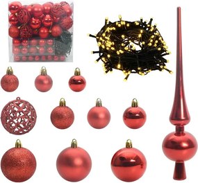 vidaXL Karácsonyi Díszgömb Készlet 300 LED-del 120 pcs Piros Műanyag