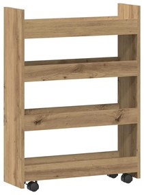 4 szintes kézműves tölgy színű szerelt fa keskeny tárolókocsi