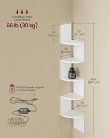 Fali sarokpolc RGB LED világítással, 5 szintes, matt fehér színben