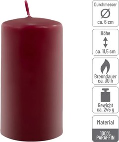 Gyertya készlet 11,5 cm Ø 6 cm 6 db bordó